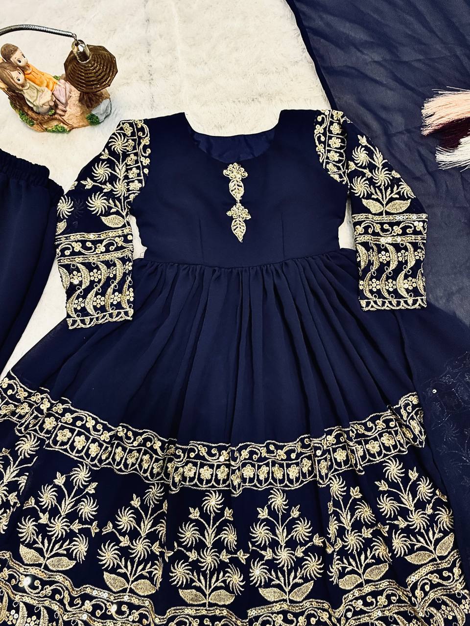 Little Sovereign Navy Embroidered Anarkali